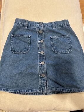 NY Jeans New York & Company Denim Button Front Mini Skirt Sz 4 Blue 100% Cotton